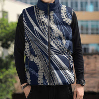 Polynesian Puakeniken Pikake Twisted Lei Sleeveless Puffer Jacket Navy Blue LT7 - Polynesian Pride