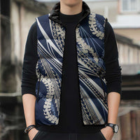 Polynesian Puakeniken Pikake Twisted Lei Sleeveless Puffer Jacket Navy Blue LT7 - Polynesian Pride