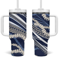 Polynesian Puakeniken Pikake Twisted Lei Tumbler With Handle Navy Blue LT7 One Size: 40 oz Navy Blue - Polynesian Pride