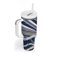 Polynesian Puakeniken Pikake Twisted Lei Tumbler With Handle Navy Blue LT7 - Polynesian Pride