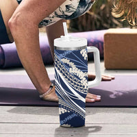 Polynesian Puakeniken Pikake Twisted Lei Tumbler With Handle Navy Blue LT7 - Polynesian Pride