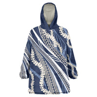 Polynesian Puakeniken Pikake Twisted Lei Wearable Blanket Hoodie Navy Blue LT7 One Size Navy Blue - Polynesian Pride