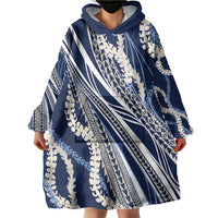 Polynesian Puakeniken Pikake Twisted Lei Wearable Blanket Hoodie Navy Blue LT7 - Polynesian Pride