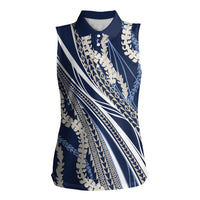 Polynesian Puakeniken Pikake Twisted Lei Women Sleeveless Polo Shirt Navy Blue LT7 Female Navy Blue - Polynesian Pride