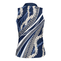 Polynesian Puakeniken Pikake Twisted Lei Women Sleeveless Polo Shirt Navy Blue LT7 - Polynesian Pride