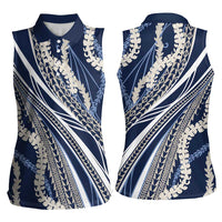 Polynesian Puakeniken Pikake Twisted Lei Women Sleeveless Polo Shirt Navy Blue LT7 - Polynesian Pride