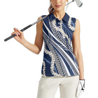Polynesian Puakeniken Pikake Twisted Lei Women Sleeveless Polo Shirt Navy Blue LT7 - Polynesian Pride