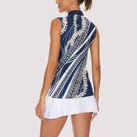 Polynesian Puakeniken Pikake Twisted Lei Women Sleeveless Polo Shirt Navy Blue LT7 - Polynesian Pride