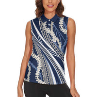 Polynesian Puakeniken Pikake Twisted Lei Women Sleeveless Polo Shirt Navy Blue LT7 - Polynesian Pride