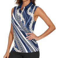 Polynesian Puakeniken Pikake Twisted Lei Women Sleeveless Polo Shirt Navy Blue LT7 - Polynesian Pride