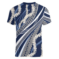 Polynesian Puakeniken Pikake Twisted Lei Women V-Neck T-Shirt Navy Blue LT7 - Polynesian Pride