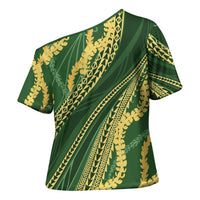 Polynesian Puakeniken Pikake Twisted Lei Cross Shoulder Shirt Emerald LT7 - Polynesian Pride