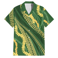 Polynesian Puakeniken Pikake Twisted Lei Family Matching Long Sleeve Bodycon Dress and Hawaiian Shirt Emerald - Polynesian Pride