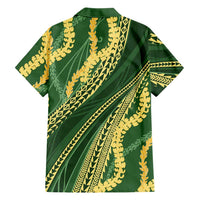 Polynesian Puakeniken Pikake Twisted Lei Family Matching Off Shoulder Maxi Dress and Hawaiian Shirt Emerald - Polynesian Pride