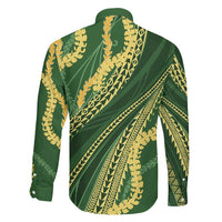 Polynesian Puakeniken Pikake Twisted Lei Family Matching Off Shoulder Maxi Dress and Hawaiian Shirt Emerald - Polynesian Pride