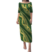 Polynesian Puakeniken Pikake Twisted Lei Family Matching Puletasi and Hawaiian Shirt Emerald - Polynesian Pride