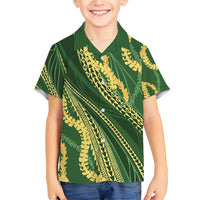 Polynesian Puakeniken Pikake Twisted Lei Family Matching Short Sleeve Bodycon Dress and Hawaiian Shirt Emerald - Polynesian Pride
