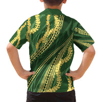 Polynesian Puakeniken Pikake Twisted Lei Family Matching Summer Maxi Dress and Hawaiian Shirt Emerald - Polynesian Pride