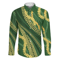 Polynesian Puakeniken Pikake Twisted Lei Family Matching Summer Maxi Dress and Hawaiian Shirt Emerald - Polynesian Pride