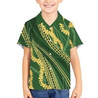 Polynesian Puakeniken Pikake Twisted Lei Family Matching Summer Maxi Dress and Hawaiian Shirt Emerald - Polynesian Pride