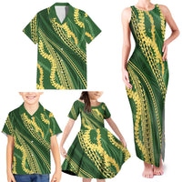 Polynesian Puakeniken Pikake Twisted Lei Family Matching Tank Maxi Dress and Hawaiian Shirt Emerald - Polynesian Pride
