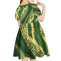 Polynesian Puakeniken Pikake Twisted Lei Kid Short Sleeve Dress Emerald LT7 - Polynesian Pride