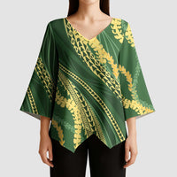 Polynesian Puakeniken Pikake Twisted Lei Kimono Sleeve Blouse Emerald LT7 - Polynesian Pride