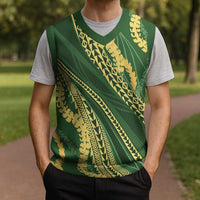 Polynesian Puakeniken Pikake Twisted Lei Christmas Knitted V-Neck Vest Emerald - Polynesian Pride