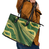 Polynesian Puakeniken Pikake Twisted Lei Leather Tote Bag Emerald - Polynesian Pride
