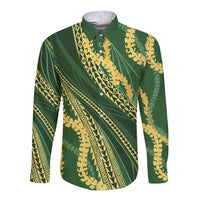 Polynesian Puakeniken Pikake Twisted Lei Long Sleeve Button Shirt Emerald LT7 Unisex Emerald - Polynesian Pride