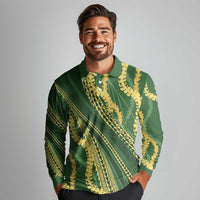 Polynesian Puakeniken Pikake Twisted Lei Long Sleeve Polo Shirt Emerald LT7 - Polynesian Pride
