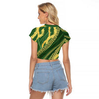 Polynesian Puakeniken Pikake Twisted Lei Raglan Cropped T Shirt Emerald LT7 - Polynesian Pride