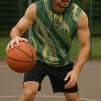 Polynesian Puakeniken Pikake Twisted Lei Sleeveless Hoodie Emerald LT7 - Polynesian Pride