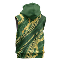 Polynesian Puakeniken Pikake Twisted Lei Sleeveless Zip Hoodie Emerald LT7 - Polynesian Pride
