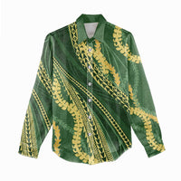 Polynesian Puakeniken Pikake Twisted Lei Women Casual Shirt Emerald - Polynesian Pride