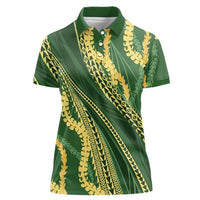 Polynesian Puakeniken Pikake Twisted Lei Women Polo Shirt Emerald LT7 Female Emerald - Polynesian Pride