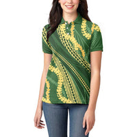 Polynesian Puakeniken Pikake Twisted Lei Women Polo Shirt Emerald LT7 - Polynesian Pride