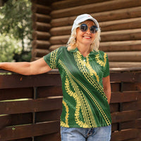 Polynesian Puakeniken Pikake Twisted Lei Women Polo Shirt Emerald LT7 - Polynesian Pride