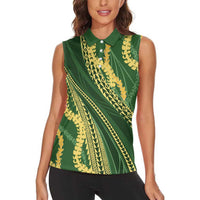 Polynesian Puakeniken Pikake Twisted Lei Women Sleeveless Polo Shirt Emerald LT7 - Polynesian Pride