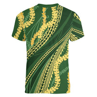 Polynesian Puakeniken Pikake Twisted Lei Women V-Neck T-Shirt Emerald LT7 - Polynesian Pride