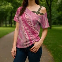 Polynesian Puakeniken Pikake Twisted Lei Cross Shoulder Shirt Rose Pink LT7 - Polynesian Pride