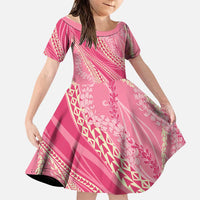 Polynesian Puakeniken Pikake Twisted Lei Family Matching Long Sleeve Bodycon Dress and Hawaiian Shirt Rose Pink - Polynesian Pride