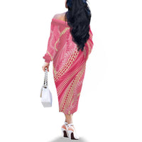 Polynesian Puakeniken Pikake Twisted Lei Family Matching Off The Shoulder Long Sleeve Dress and Hawaiian Shirt Rose Pink - Polynesian Pride