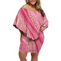 Polynesian Puakeniken Pikake Twisted Lei Family Matching Off Shoulder Short Dress and Hawaiian Shirt Rose Pink - Polynesian Pride