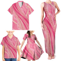 Polynesian Puakeniken Pikake Twisted Lei Family Matching Tank Maxi Dress and Hawaiian Shirt Rose Pink - Polynesian Pride
