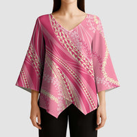 Polynesian Puakeniken Pikake Twisted Lei Kimono Sleeve Blouse Rose Pink LT7 - Polynesian Pride