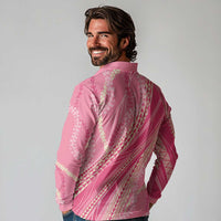 Polynesian Puakeniken Pikake Twisted Lei Long Sleeve Polo Shirt Rose Pink LT7 - Polynesian Pride