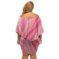 Polynesian Puakeniken Pikake Twisted Lei Off Shoulder Short Dress Rose Pink LT7 - Polynesian Pride