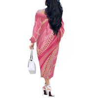 Polynesian Puakeniken Pikake Twisted Lei Off The Shoulder Long Sleeve Dress Rose Pink LT7 - Polynesian Pride