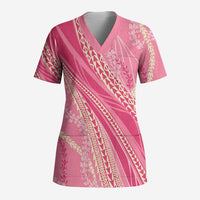 Polynesian Puakeniken Pikake Twisted Lei Scrub Top Rose Pink LT7 Adult Rose Pink - Polynesian Pride